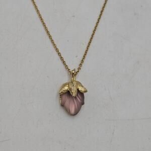 Vintage Gold Tone Lucite Lavender Glow Flower Pendant 18" Necklace Signed SN
